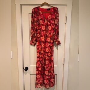 Vici Red and Pink Floral Long Sleeve Dress